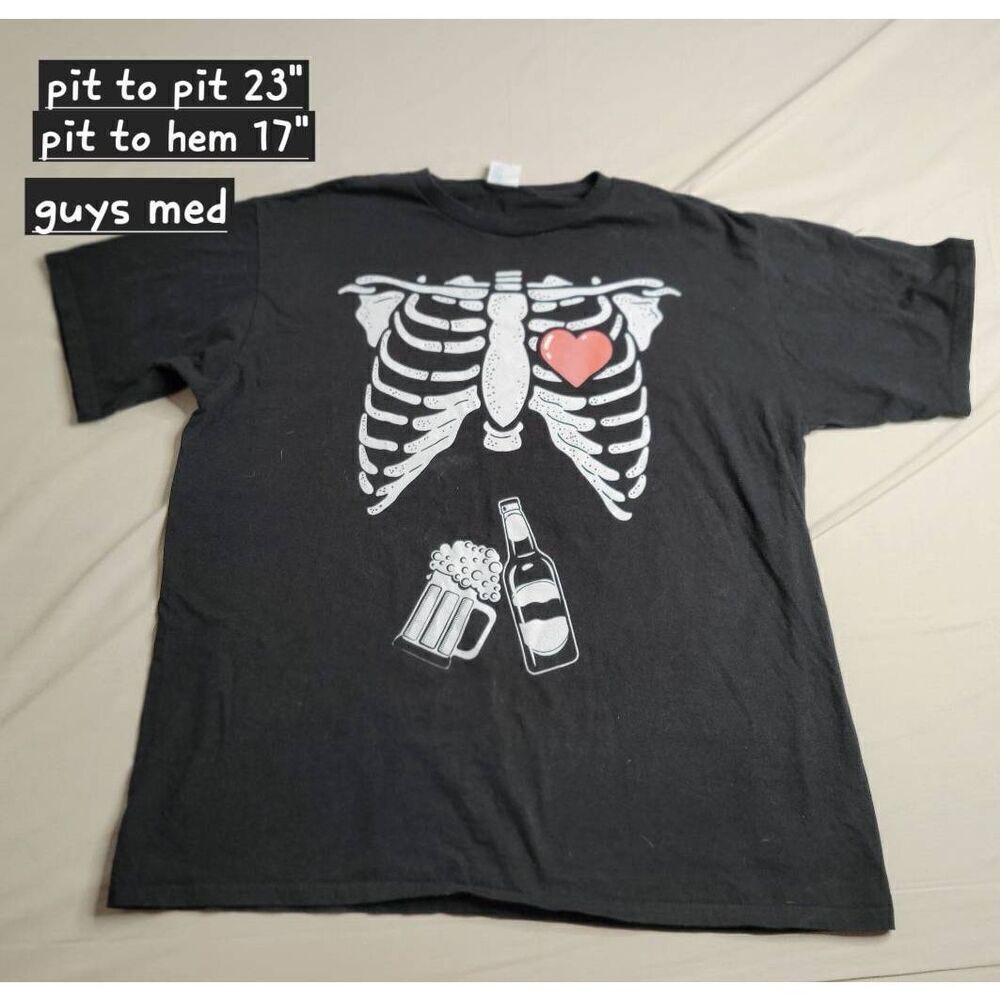 Adult tshirt love my beer skeleton black unisex mens medium